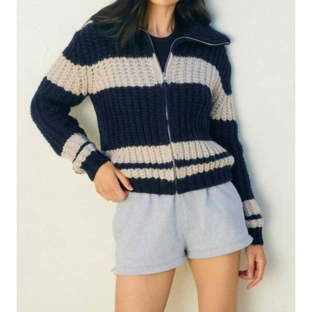 NEW DRESS FORUM striped sweater jacket in navy stripe